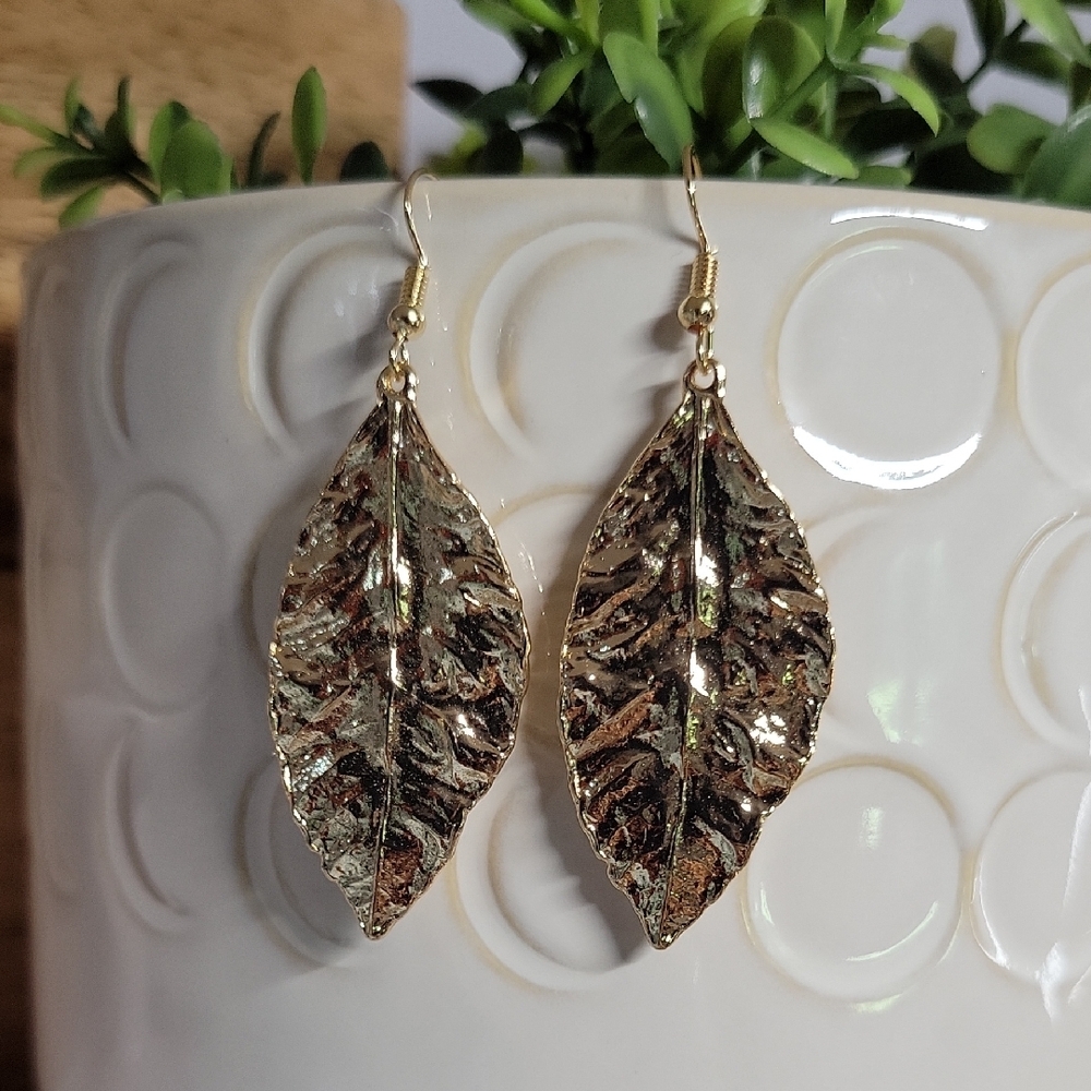 Gold Leaf Earrings - Picture 6 of 7